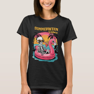 Camiseta Vibrações de Summerween Esqueleto Férias de Verão
