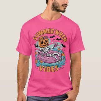Camiseta Vibrações de Summerween Halloween Diversão de Verã