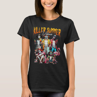 Camiseta Vibrações de Verão Assassino Férias na Praia Humor
