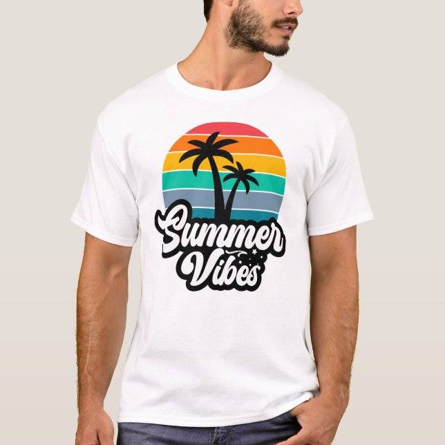 Camiseta Vibrações de Verão com Design de Palmeiras (Frente)