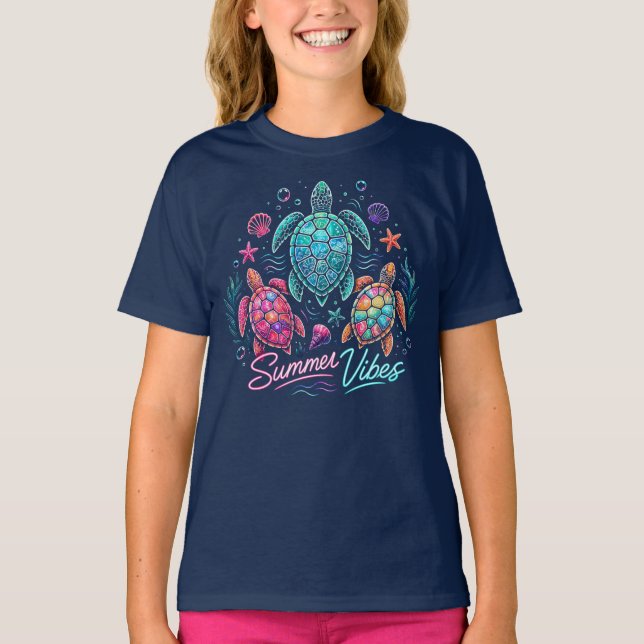 Camiseta Vibrações de Verão de Tartaruga (Frente)