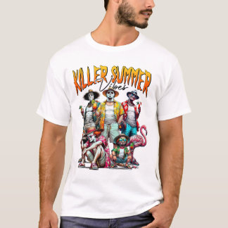 Camiseta Vibrações de Verão de Terror Vintage Engraçado de