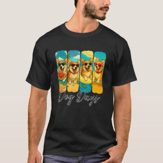 Camiseta Vibrações de Verão do Corgi Dias de Cachorro Amor