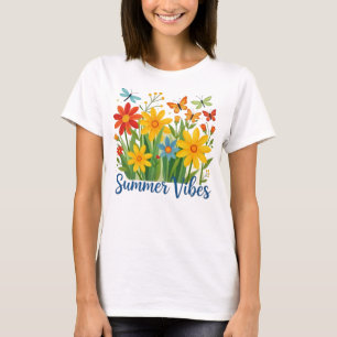 Camiseta Vibrações de Verão Floral com Borboletas-64534