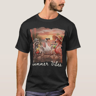 Camiseta Vibrações de Verão Guaxinim Engraçado Ganso Flamin