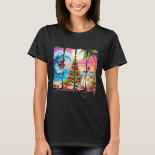 Camiseta Vibrações de Verão Natal Em Julho Papai Noel Surfa