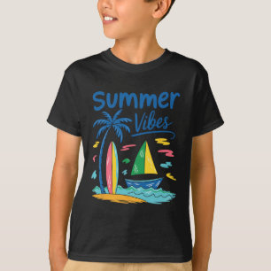 Camiseta Vibrações de Verão Palmeira Prancha de Surfe Veler