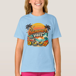 Camiseta Vibrações de Verão Praia Retro Pôr do Sol