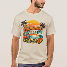 Camiseta Vibrações de Verão Praia Sunset Retro