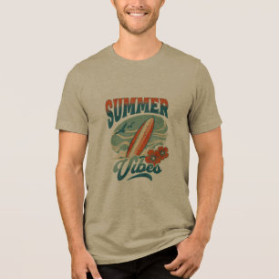 Camiseta Vibrações de Verão Retro Prancha de Surf Praia