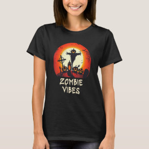Camiseta Vibrações de Zumbi Cemitério ao Luar   Crianças As