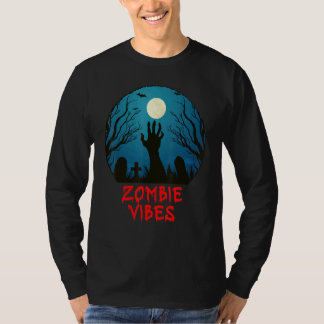Camiseta Vibrações de Zumbi Cemitério ao Luar  Crianças Ass