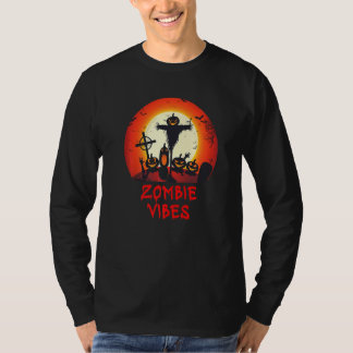 Camiseta Vibrações de Zumbi Cemitério ao Luar  Crianças Ass