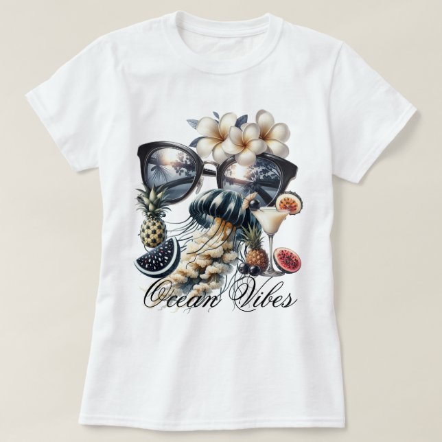 Camiseta Vibrações do Oceano (Frente do Design)