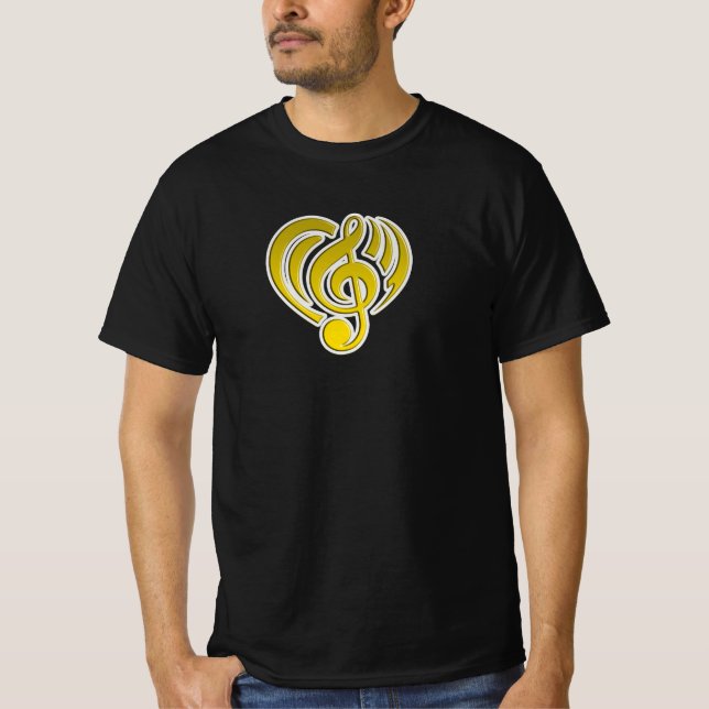 Camiseta Vibrações Musical Love Yellow Heart Music Note DJ (Frente)