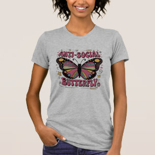 Camiseta Vibrações Retrô: Humor de Borboleta Anti-Social