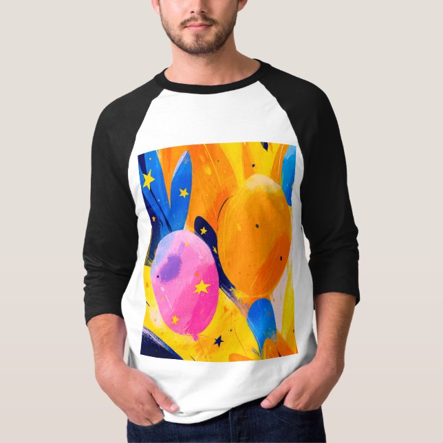 Camiseta Vibrant Abstract Celebration with Colorful Balloon (Frente)