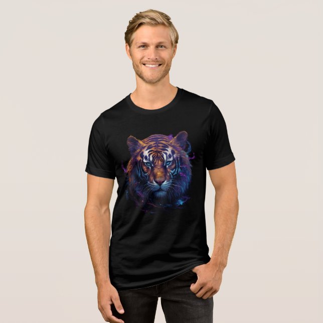 Camiseta Vibrant Blue-Eyed Tiger in Abstract Colors (Frente Completa)