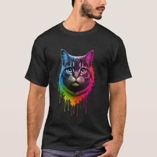 Camiseta Vibrant Cat Illustration with Curious Eyes