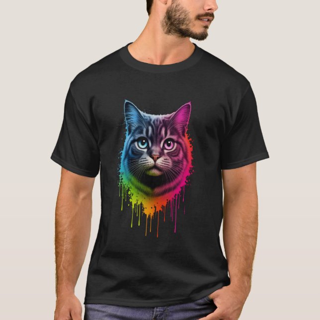 Camiseta Vibrant Cat Illustration with Curious Eyes (Frente)