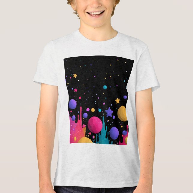 Camiseta Vibrant Cosmic Drip Abstract Space Art (Frente)