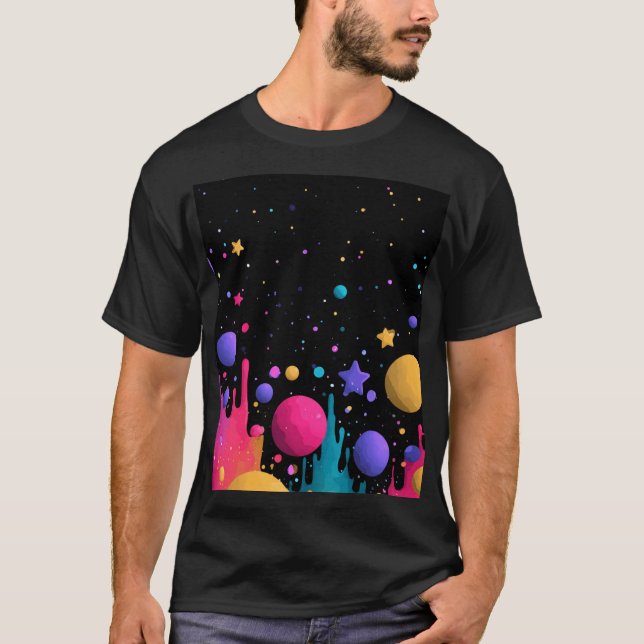 Camiseta Vibrant Cosmic Drip Abstract Space Art (Frente)