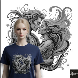 Camiseta Vibrant Couple Embrace Psychedelic Flowing Art