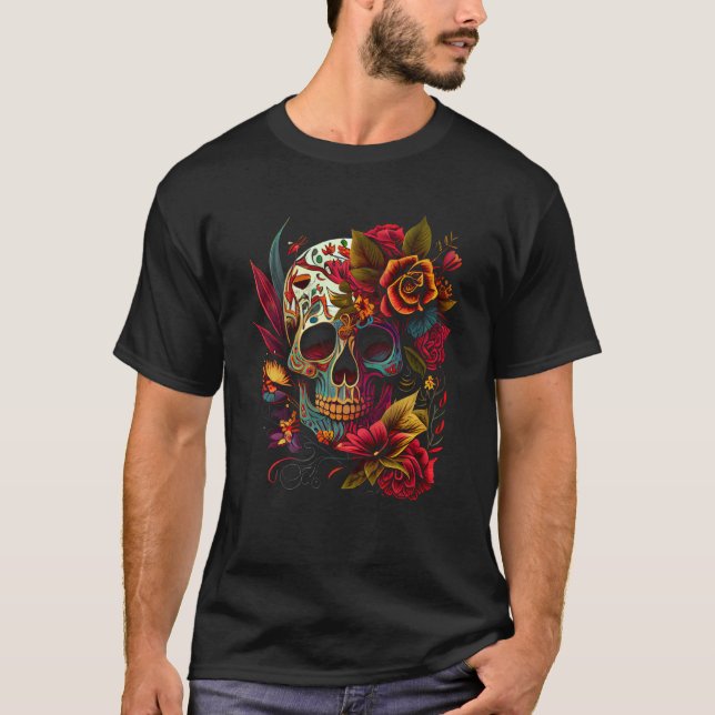 Camiseta Vibrant Dia de los Muertos Skull (Frente)