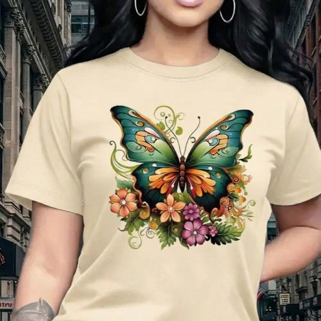 Camiseta Vibrant Enchanted Butterfly & Floral Garden  (Criador carregado)