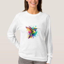Camiseta Vibrant Flight – Watercolor Hummingbird Explosion