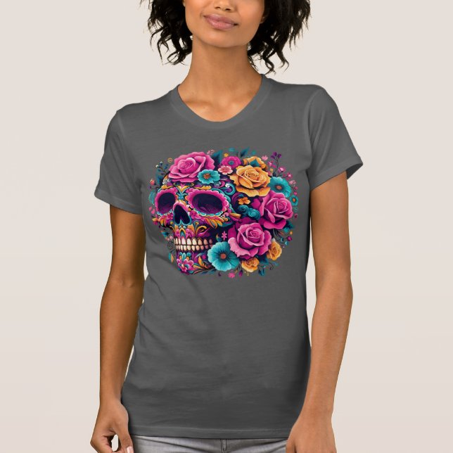 Camiseta Vibrant Floral Day of the Dead Skull (Frente)