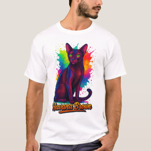 Camiseta Vibrant Havana Brown Cat Pop Art - Moderno Colorid