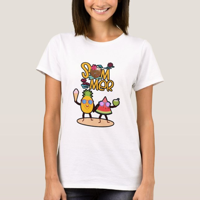 Camiseta Vibrant Hello Summer | Colorful Ocean Animals  (Frente)
