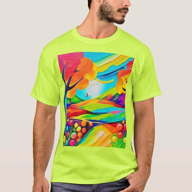 Camiseta Vibrant Hillside Harmony Painting (Frente)