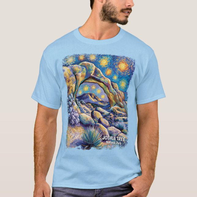 Camiseta Vibrant Joshua Tree Desert Rocks Modern Van Gogh (Frente)