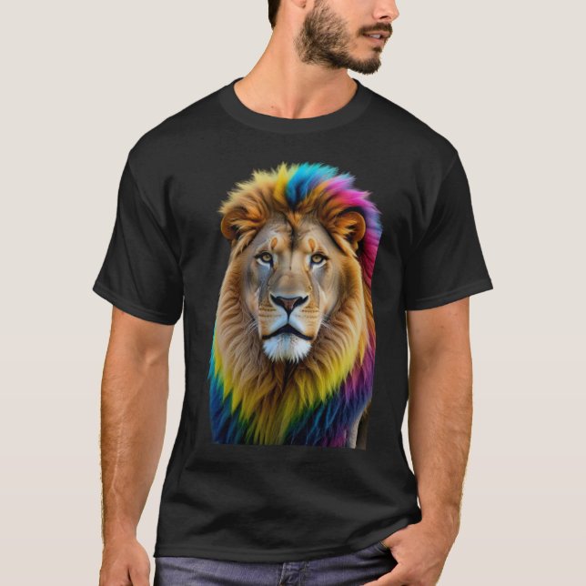 Camiseta Vibrant Lion Design Colorful Animal Art (Frente)