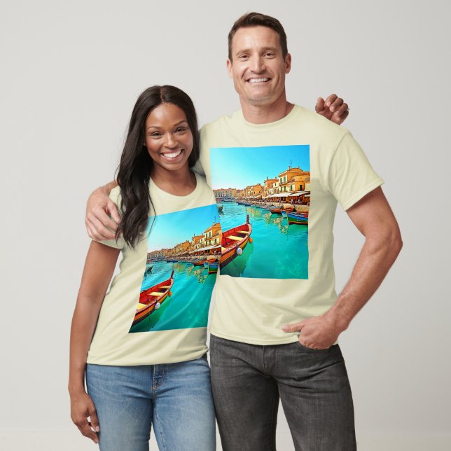 Camiseta Vibrant Mediterranean Port Life Design (Unissex)