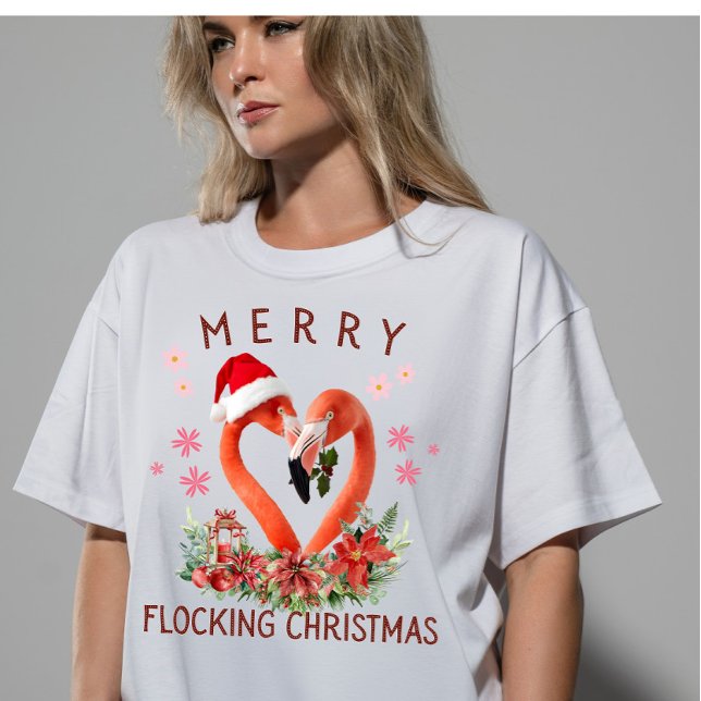 Camiseta Vibrant Merry Flocking Christmas Flamingo AI Art (Criador carregado)