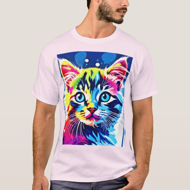 Camiseta Vibrant Neon Gatinho Art (Frente)