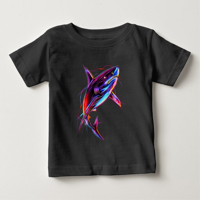 Camiseta Vibrant Neon Shark Modern Digital Ocean (Frente)