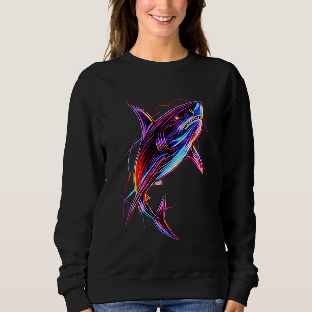 Camiseta Vibrant Neon Shark Modern Digital Ocean (Frente)