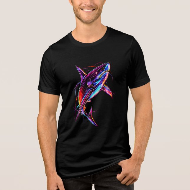 Camiseta Vibrant Neon Shark Modern Digital Ocean (Frente)