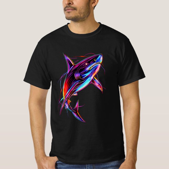 Camiseta Vibrant Neon Shark Modern Digital Ocean (Frente)