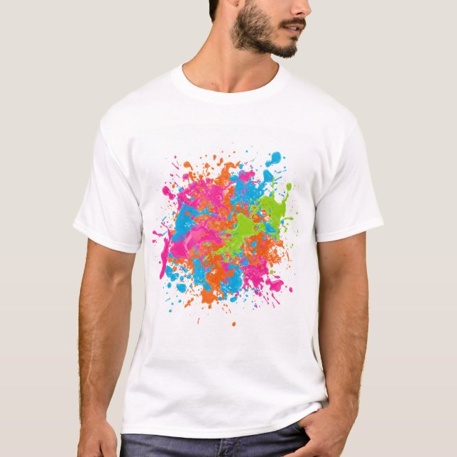 Camiseta Vibrant Neon Splash Abstrato Art (Frente)