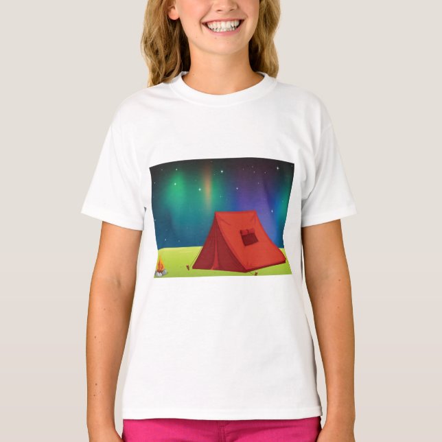 Camiseta Vibrant Northern Lights Camping Tent Night (Frente)