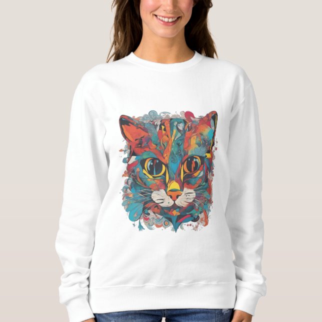 Camiseta Vibrant Psychedelic Abstract Cat Art Sweatshirt (Frente)