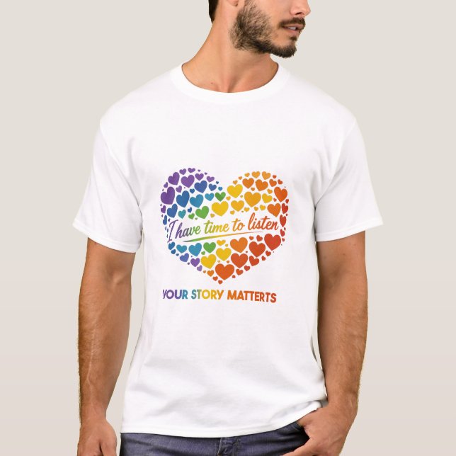 Camiseta Vibrant rainbow heart collage with flowing script  (Frente)