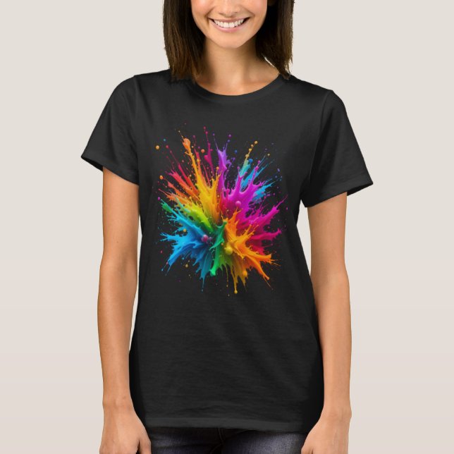 Camiseta Vibrant Rainbow Paint Splatter Explosion (Frente)