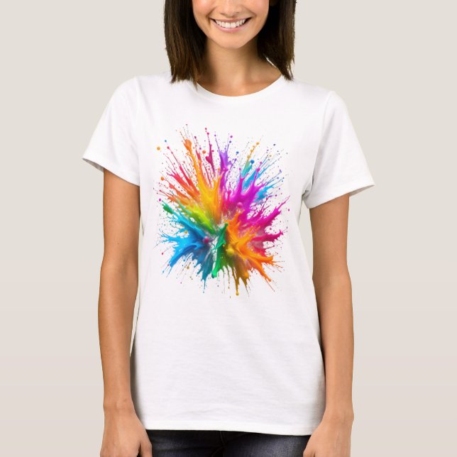 Camiseta Vibrant Rainbow Paint Splatter Explosion (Frente)