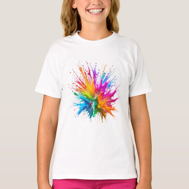 Camiseta Vibrant Rainbow Paint Splatter Explosion (Frente)